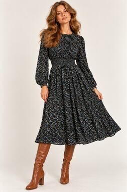 Vintage 70s Taurus II Ditsy Floral Prairie Dress Sz 14 Union Made USA Boho Midi